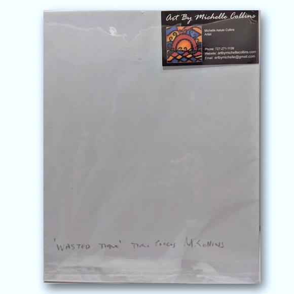 Colorful Matted Abstract Art Print Wasted Time Artist Signed - Picture 2 of 2